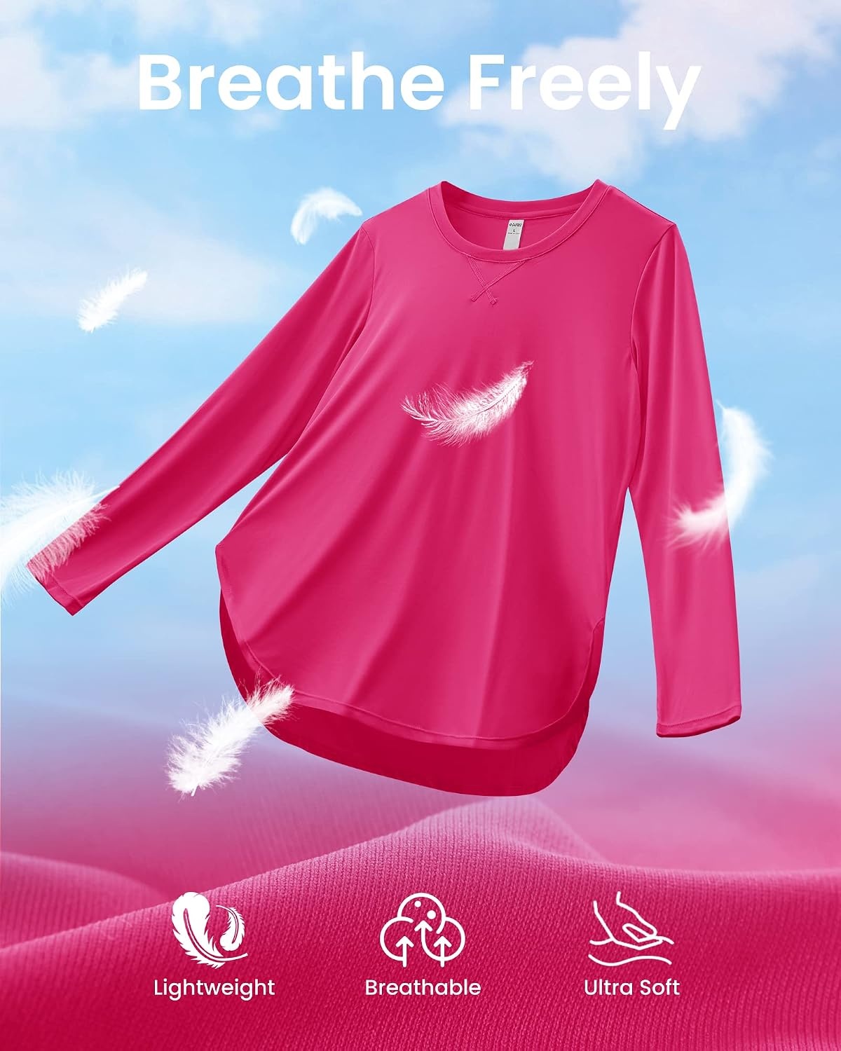 image:imageG4Free Lightbreeze Womens UPF 50 UV Sun Shirts Long Sleeve Workout TopsHot Pink