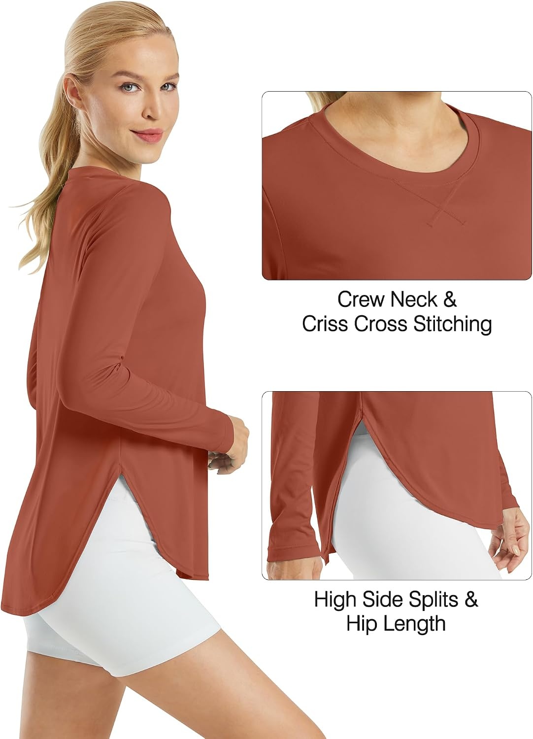 image:imageG4Free Lightbreeze Womens UPF 50 UV Sun Shirts Long Sleeve Workout TopsJam Brown