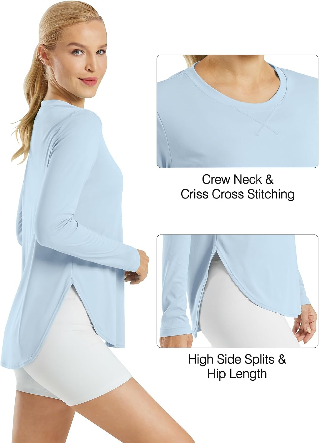 image:imageG4Free Lightbreeze Womens UPF 50 UV Sun Shirts Long Sleeve Workout TopsLight Denim