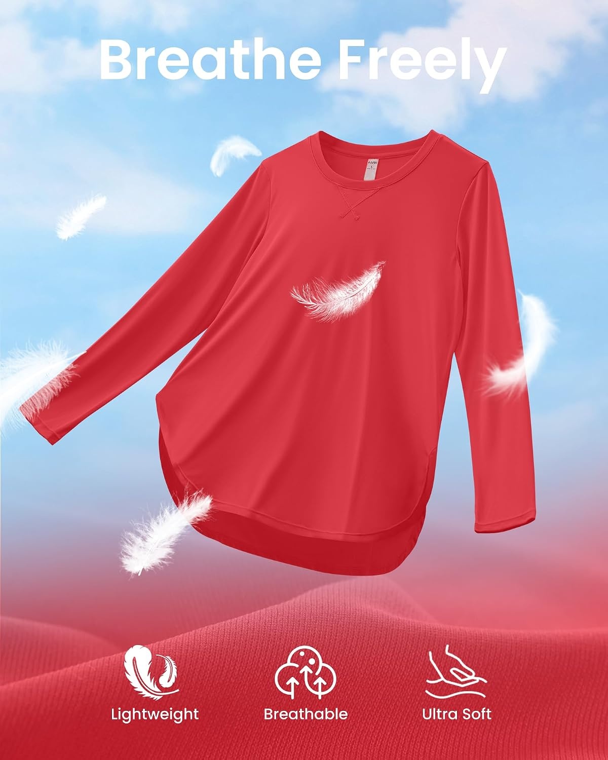 image:imageG4Free Lightbreeze Womens UPF 50 UV Sun Shirts Long Sleeve Workout TopsRed