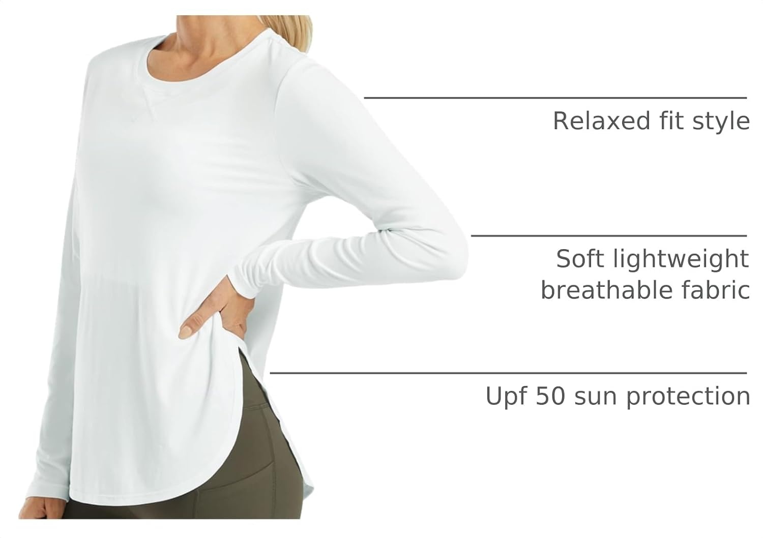 image:imageG4Free Lightbreeze Womens UPF 50 UV Sun Shirts Long Sleeve Workout TopsWhite