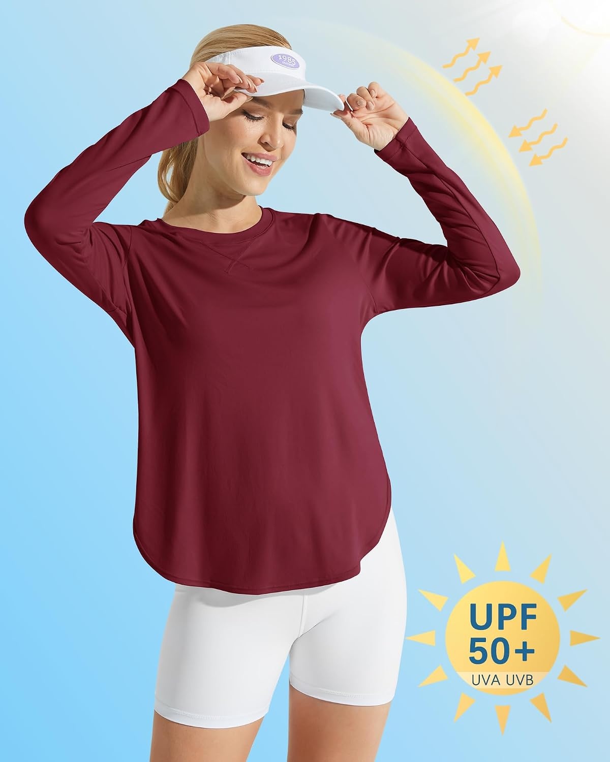 image:imageG4Free Lightbreeze Womens UPF 50 UV Sun Shirts Long Sleeve Workout TopsWine Red