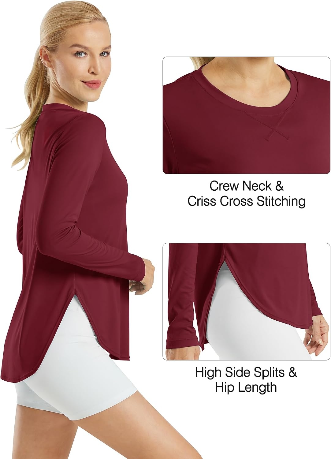 image:imageG4Free Lightbreeze Womens UPF 50 UV Sun Shirts Long Sleeve Workout TopsWine Red