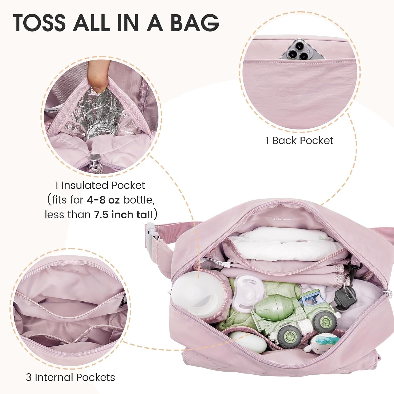 image:imageG4Free Small Diaper Bag Mini Sling Diaper Bag with Portable Changing PadPink