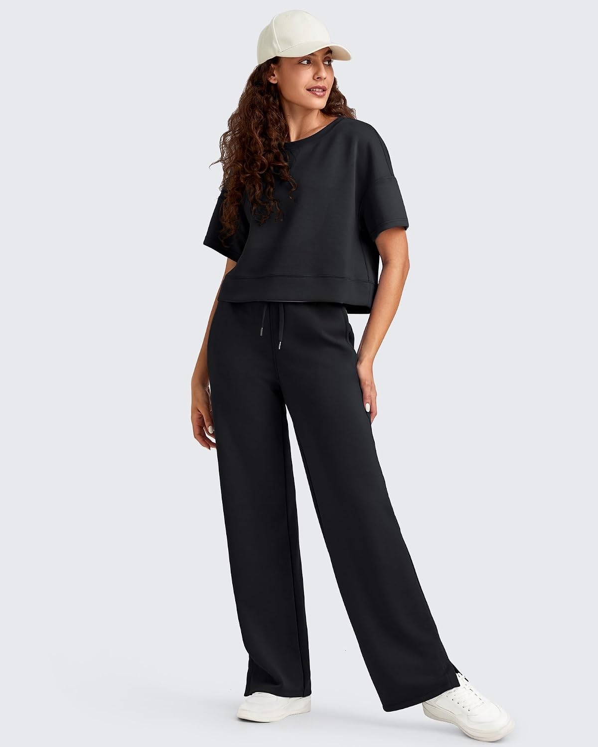 image:imageG4Free Smoofit Womens Wide Leg Sweatpants Drawstring Side SlitBlack
