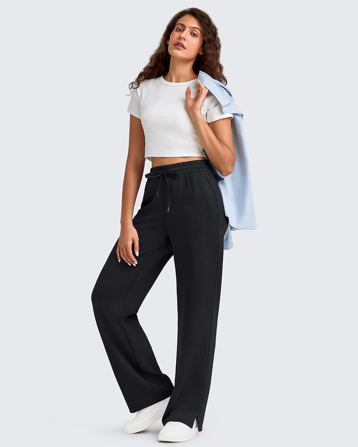 image:imageG4Free Smoofit Womens Wide Leg Sweatpants Drawstring Side SlitBlack