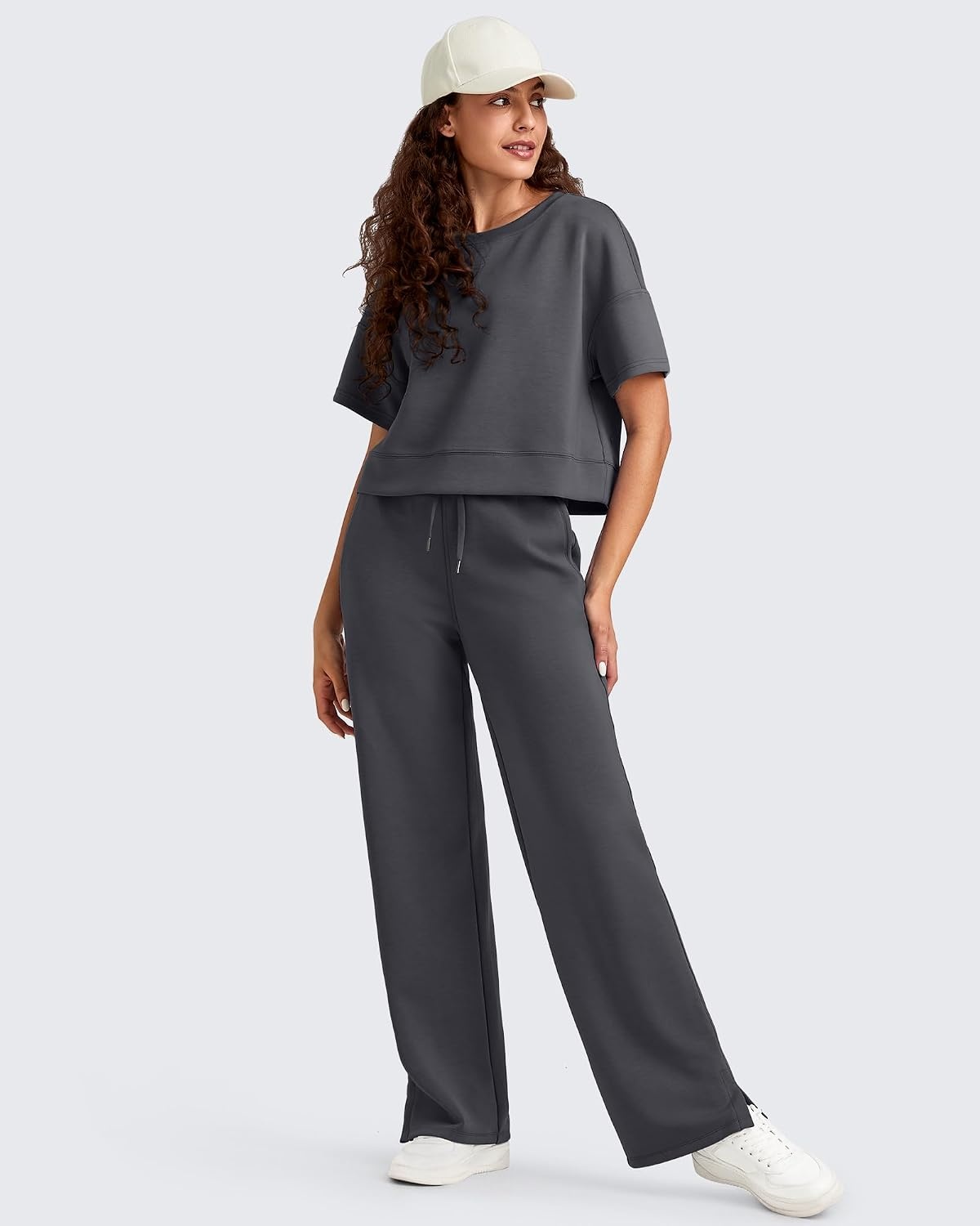 image:imageG4Free Smoofit Womens Wide Leg Sweatpants Drawstring Side SlitDark Gray