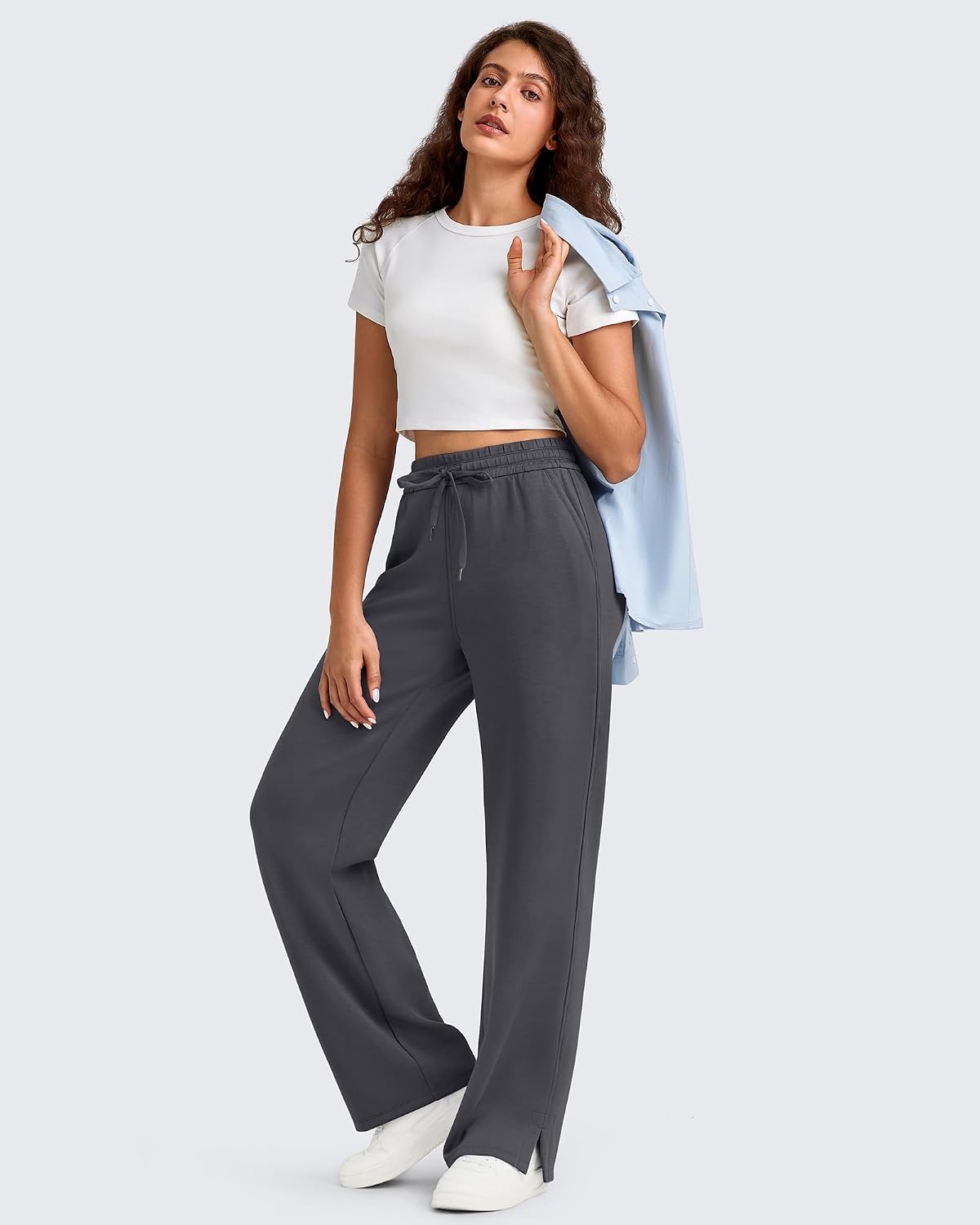 image:imageG4Free Smoofit Womens Wide Leg Sweatpants Drawstring Side SlitDark Gray