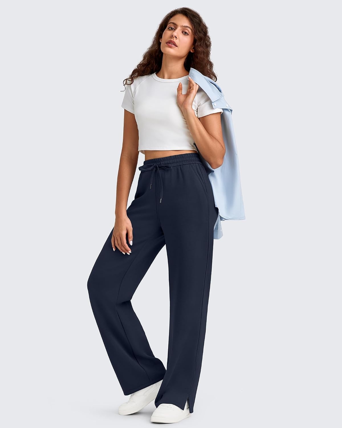 image:imageG4Free Smoofit Womens Wide Leg Sweatpants Drawstring Side SlitDark Navy