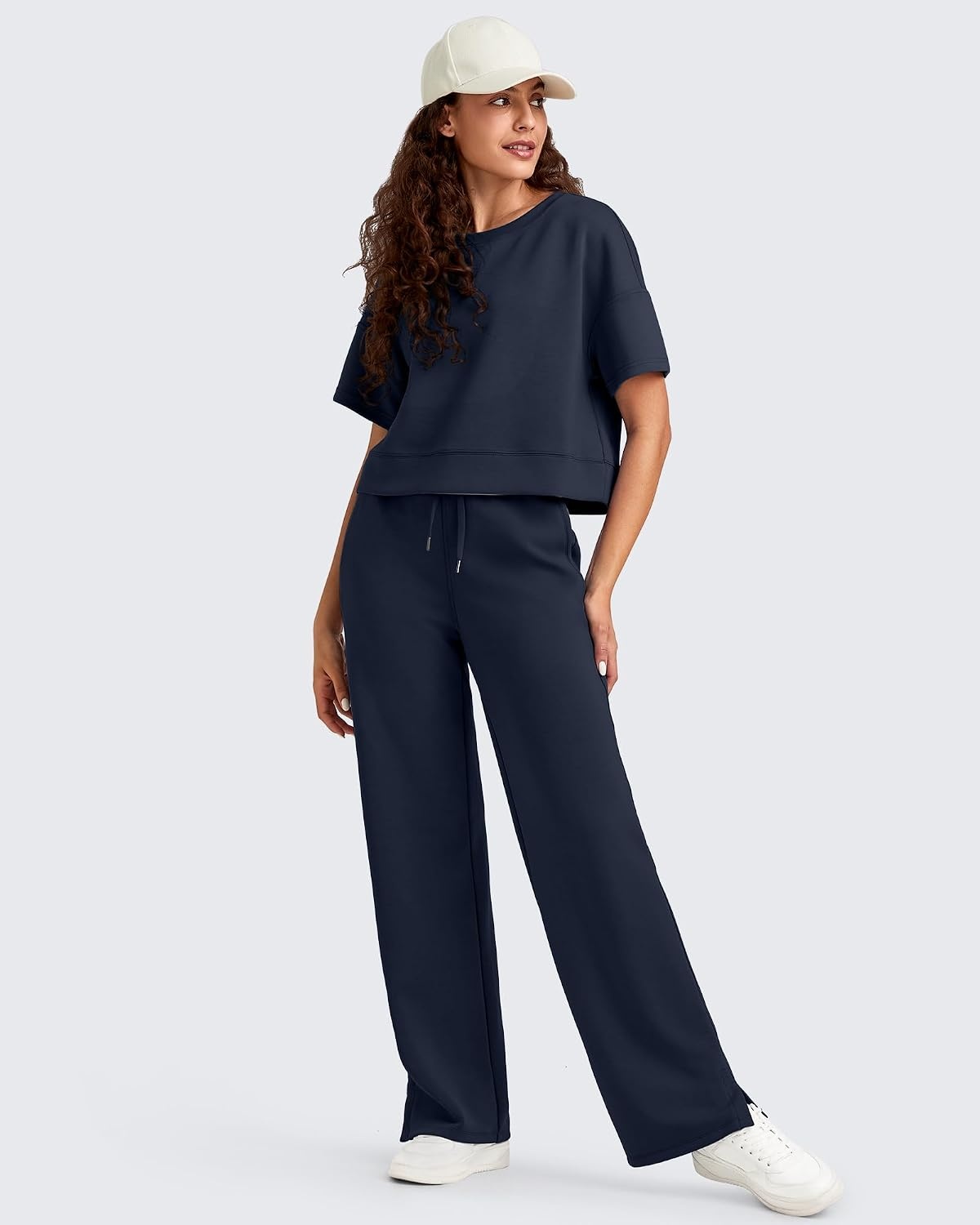 image:imageG4Free Smoofit Womens Wide Leg Sweatpants Drawstring Side SlitDark Navy