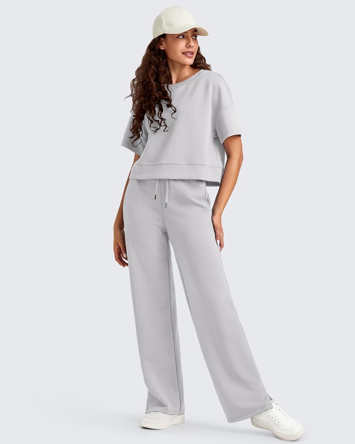 image:imageG4Free Smoofit Womens Wide Leg Sweatpants Drawstring Side SlitLight Gray