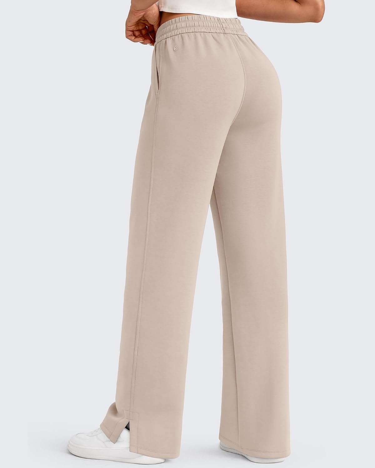 image:imageG4Free Smoofit Womens Wide Leg Sweatpants Drawstring Side SlitLight Khaki
