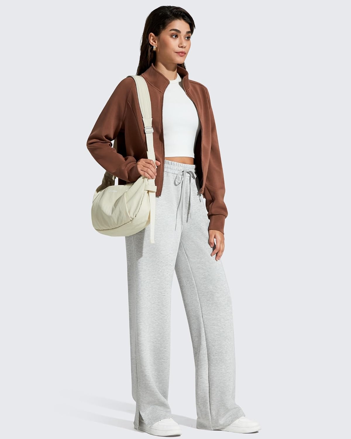 image:imageG4Free Smoofit Womens Wide Leg Sweatpants Drawstring Side SlitMedium Heather