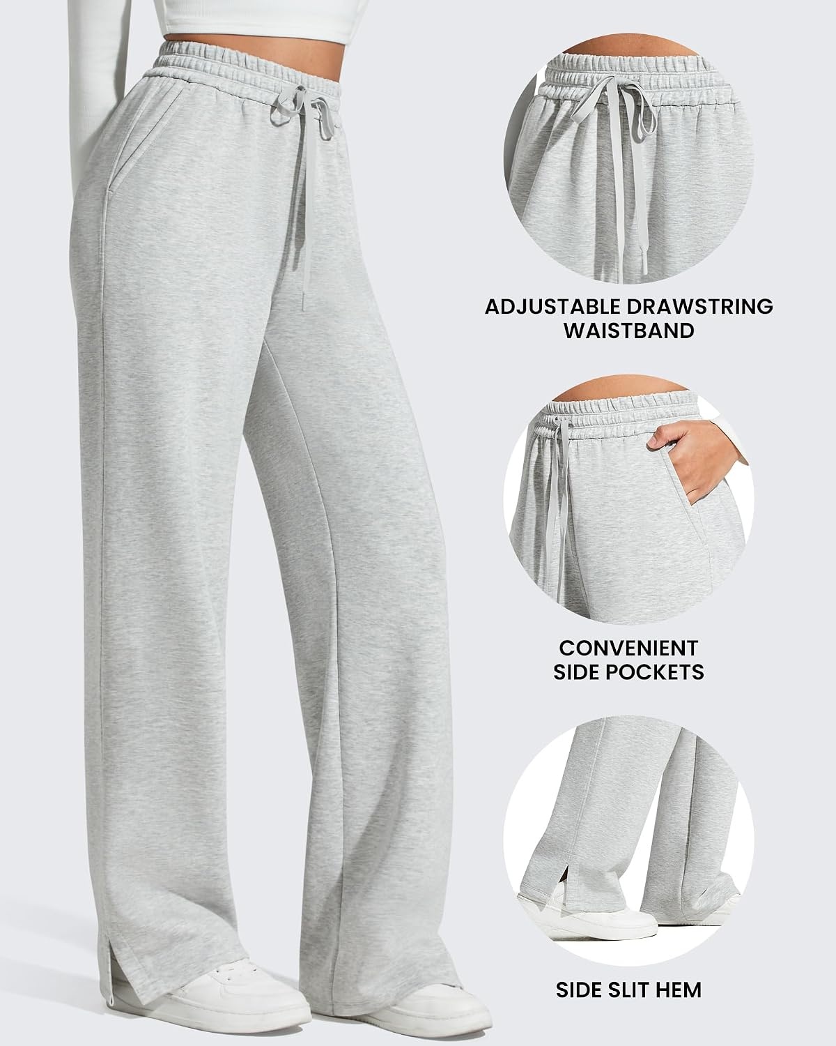 image:imageG4Free Smoofit Womens Wide Leg Sweatpants Drawstring Side SlitMedium Heather
