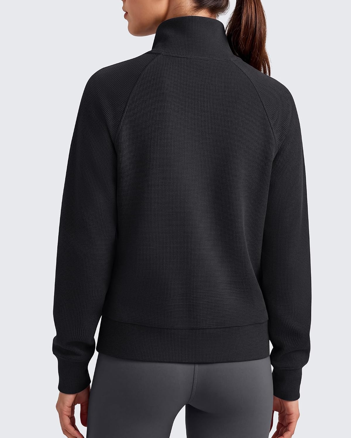 image:imageG4Free Womens Waffle Knit Sweatshirts Long Sleeve Mock Neck Pullover TopsBlack