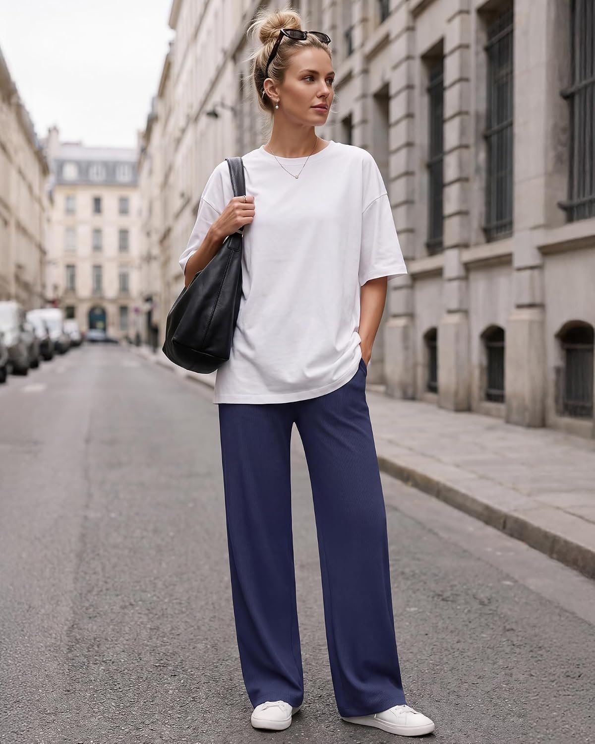 image:imageG4Free Womens Wide Leg Pants with Pockets CasualDark Navy