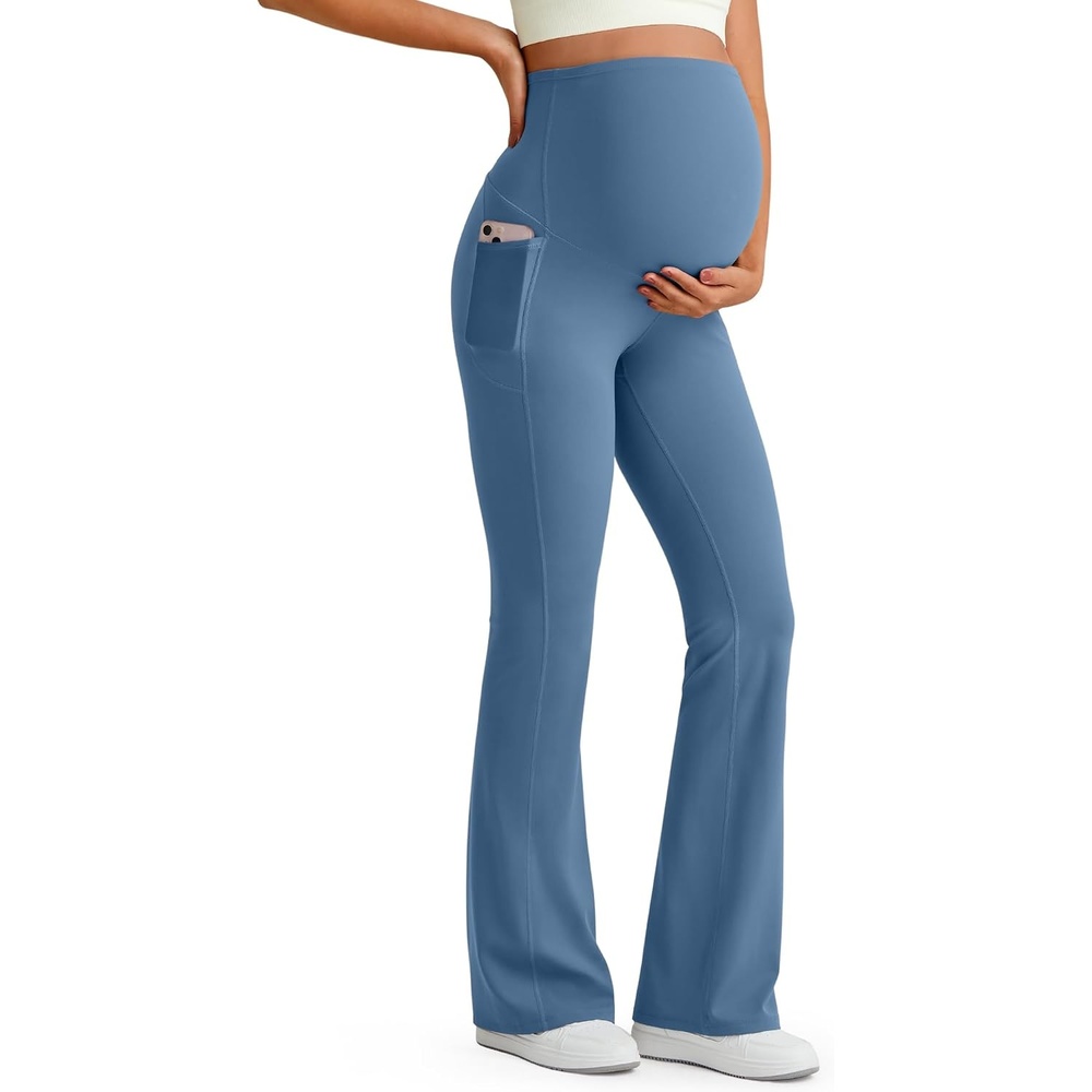 image:imageG4Free BareFeel Maternity Flare Leggings Pregnancy Dress Pants for WorkBlue Gray