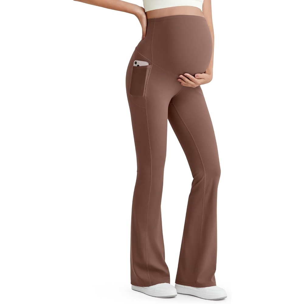 image:imageG4Free BareFeel Maternity Flare Leggings Pregnancy Dress Pants for WorkCoffee Brown