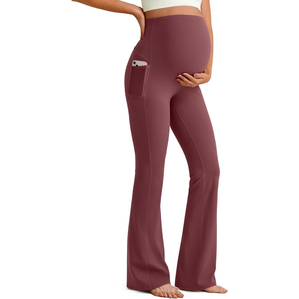 image:imageG4Free BareFeel Maternity Flare Leggings Pregnancy Dress Pants for WorkDark Burgundy