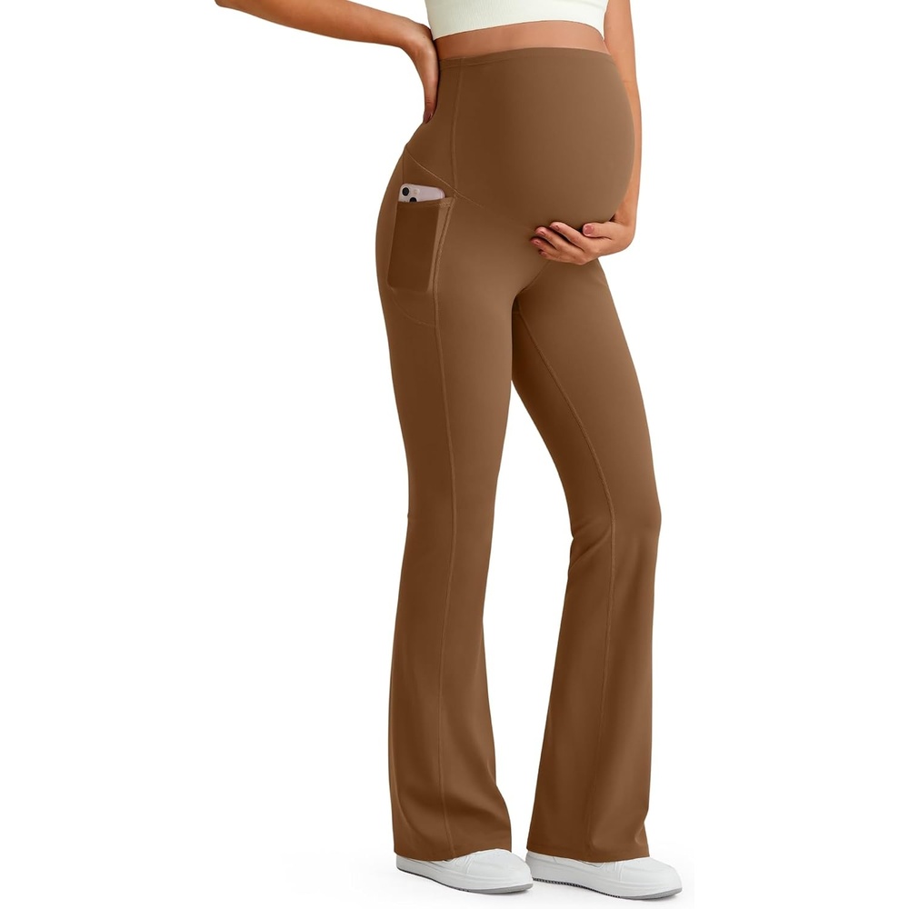 image:imageG4Free BareFeel Maternity Flare Leggings Pregnancy Dress Pants for WorkDark Coffee