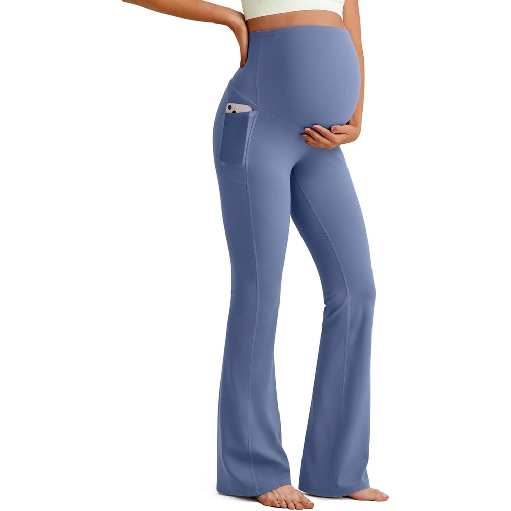 image:imageG4Free BareFeel Maternity Flare Leggings Pregnancy Dress Pants for WorkDenim Blue