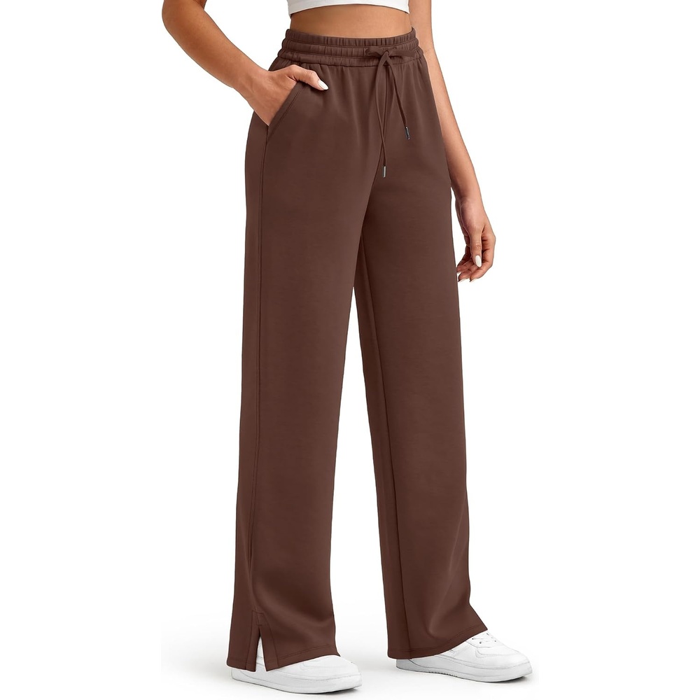 image:imageG4Free Smoofit Womens Wide Leg Sweatpants Drawstring Side SlitCoffee Brown