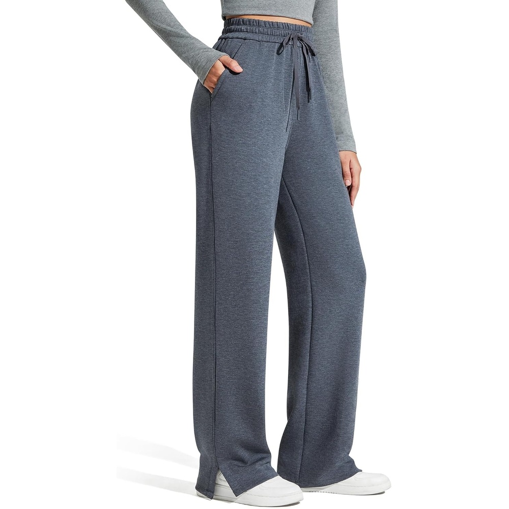 image:imageG4Free Smoofit Womens Wide Leg Sweatpants Drawstring Side SlitDark Heather