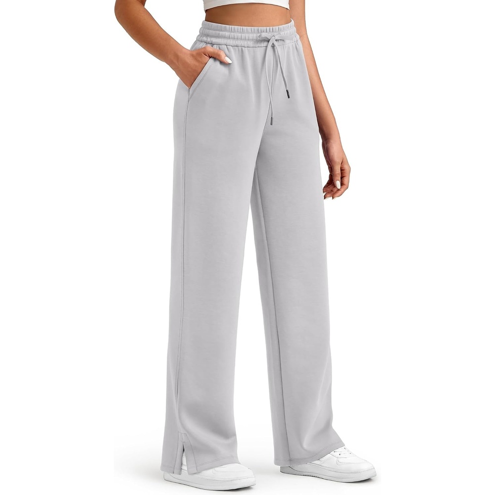 image:imageG4Free Smoofit Womens Wide Leg Sweatpants Drawstring Side SlitLight Gray