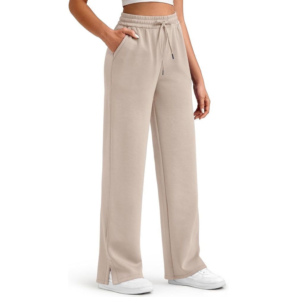 image:imageG4Free Smoofit Womens Wide Leg Sweatpants Drawstring Side SlitLight Khaki