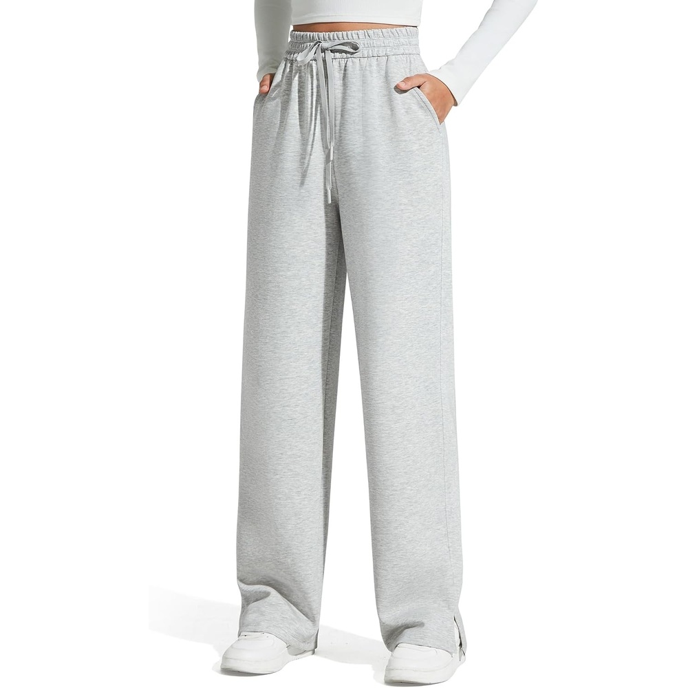 image:imageG4Free Smoofit Womens Wide Leg Sweatpants Drawstring Side SlitMedium Heather