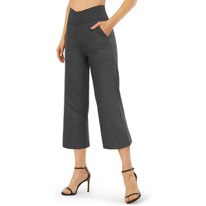 G4Free Capri Pants for Women with Pockets Cross Waist Wide Leg Yoga Pants(Charcoal Heather)