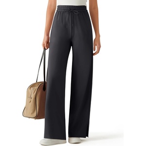 G4Free Chillwhisp Drawstring Wide Leg Pants Women Lightweight Flowy Summer(Black)