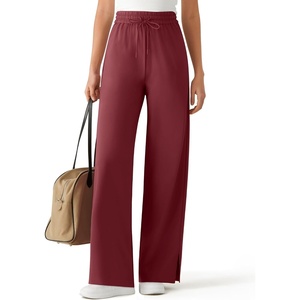 G4Free Chillwhisp Drawstring Wide Leg Pants Women Lightweight Flowy Summer(Wine Red)