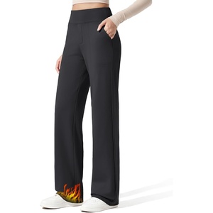 G4Free EverGoing Fleece Lined Wide Leg Pants for Women Dressy Work Casual(Black)