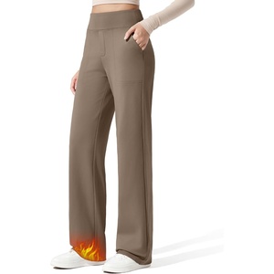 G4Free EverGoing Fleece Lined Wide Leg Pants for Women Dressy Work Casual(Dark Brown)