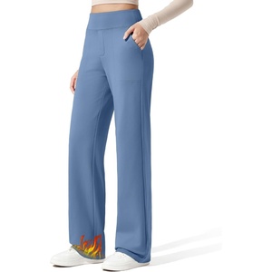 G4Free EverGoing Fleece Lined Wide Leg Pants for Women Dressy Work Casual(Denim Blue)