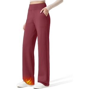 G4Free EverGoing Fleece Lined Wide Leg Pants for Women Dressy Work Casual(Wine Red)