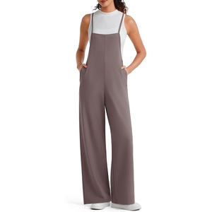 G4Free EverGoing Sleeveless Jumpsuit for Women Wide Leg Pants – Casual Overalls Adjustable Straps Rompers with Pockets(Taupe)