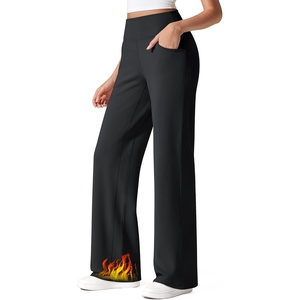G4Free Fleece Lined Pants Women Wide Leg Yoga Trousers with Pockets Winter(Black)