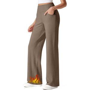 G4Free Fleece Lined Pants Women Wide Leg Yoga Trousers with Pockets Winter(Dark Brown)