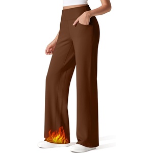 G4Free Fleece Lined Pants Women Wide Leg Yoga Trousers with Pockets Winter(Dark Coffee)
