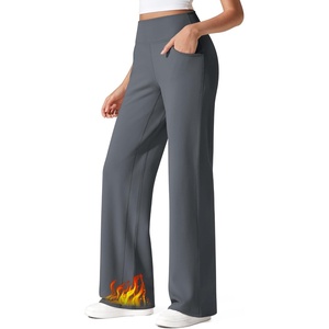 G4Free Fleece Lined Pants Women Wide Leg Yoga Trousers with Pockets Winter(Dark Grey)