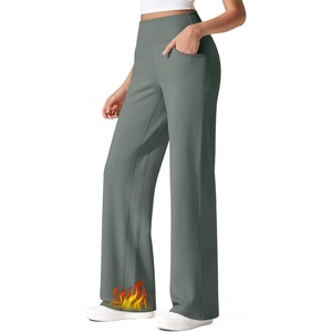 G4Free Fleece Lined Pants Women Wide Leg Yoga Trousers with Pockets Winter(Gray Sage)
