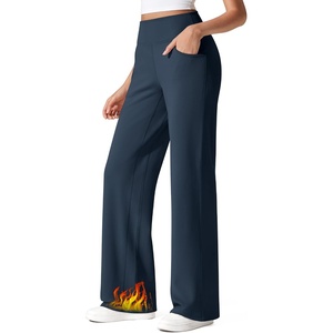 G4Free Fleece Lined Pants Women Wide Leg Yoga Trousers with Pockets Winter(Navy Blue)