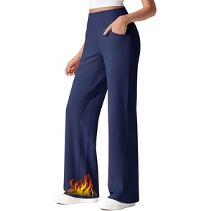 G4Free Fleece Lined Pants Women Wide Leg Yoga Trousers with Pockets Winter(Royal Blue)