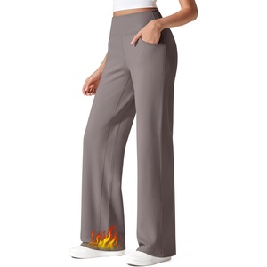 G4Free Fleece Lined Pants Women Wide Leg Yoga Trousers with Pockets Winter(Taupe)