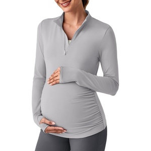 G4Free Lightbreeze Maternity Shirts Long Sleeve Quarter Zip Pregnancy Top(Gray)