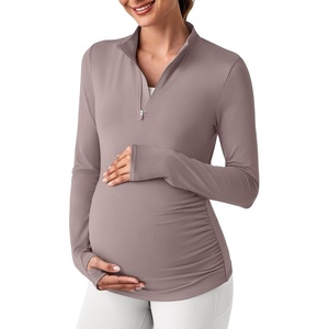 G4Free Lightbreeze Maternity Shirts Long Sleeve Quarter Zip Pregnancy Top(Gray Lilac)