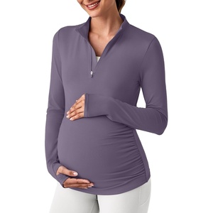 G4Free Lightbreeze Maternity Shirts Long Sleeve Quarter Zip Pregnancy Top(Gray Purple)