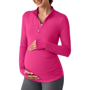 G4Free Lightbreeze Maternity Shirts Long Sleeve Quarter Zip Pregnancy Top(Hot Pink)